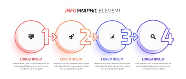 ビジネスインフォグラフィックテンプレート4つの数字とアイコンの細い線をプレゼンテーションチャートに使用できます