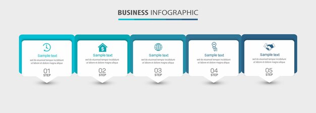 Шаблон бизнес-инфографики с 5 вариантами или шагами