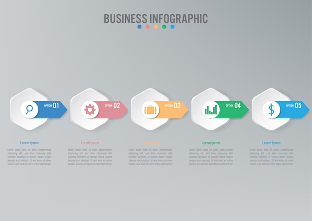 Business infographic template with 5 options