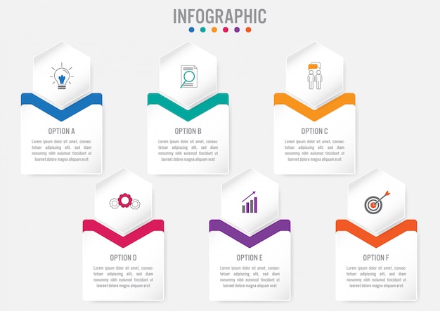 Business infographic template with 6 options