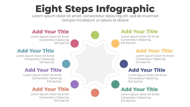 Business infographic template with 8 steps or options for presentation