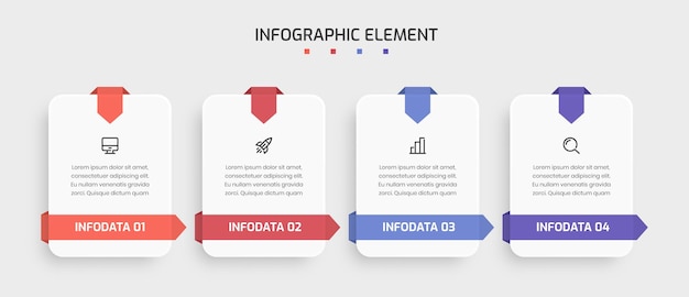 Business Infographic Template with Arrow Rectangle Label Icon and 4 Option for Presentation