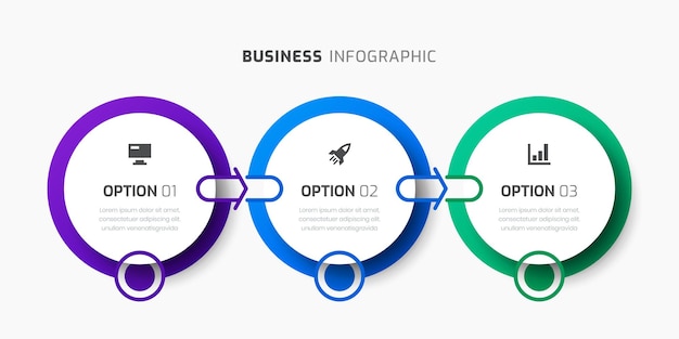 ビジネス インフォグラフィック テンプレート サークル ラベル 3 オプション プレゼンテーション アイコン