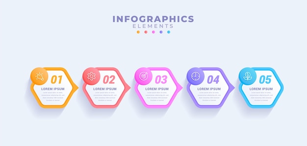 Modello di infografica aziendale con cinque opzioni o processo