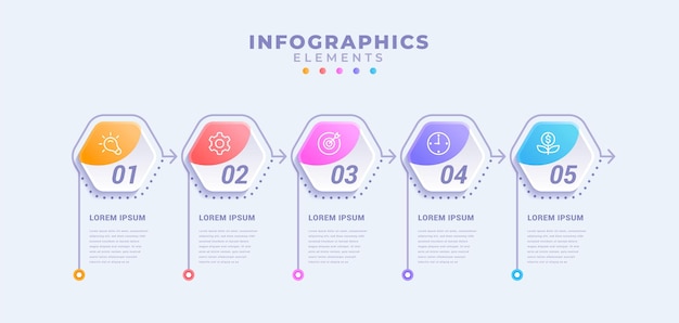 Modello di infografica aziendale con cinque opzioni o processo