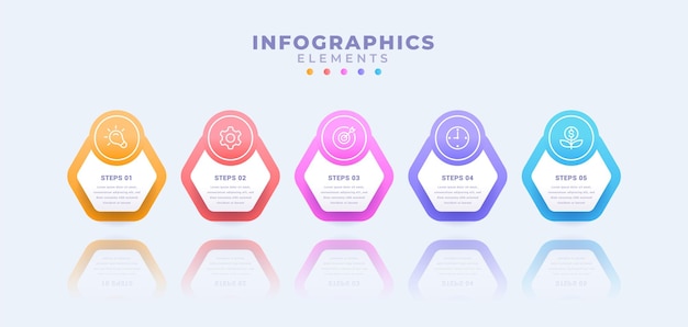 Modello di infografica aziendale con cinque opzioni o processo