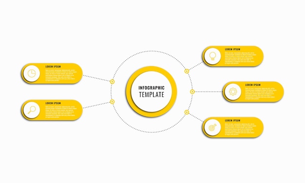 Business infographic template with five yellow round options on a white background