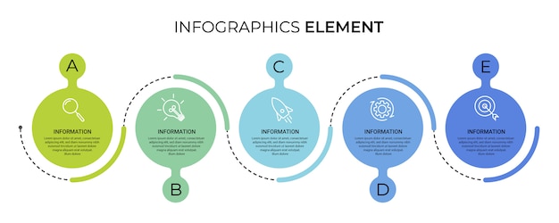 Modello di business infografica con icone e numeri 5 opzioni o passaggi