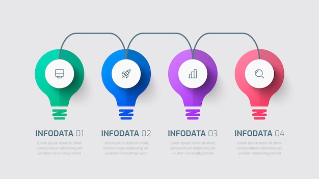 Business infographic template with lamp shape circle label 4 options and icon for presentation