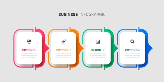 Business Infographic Template with Rounded Label Thin Line 4 Options and Icon for Presentation