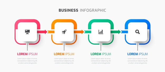 Business Infographic Template with Square Label Icon and 4 Option Suitable for Presentation