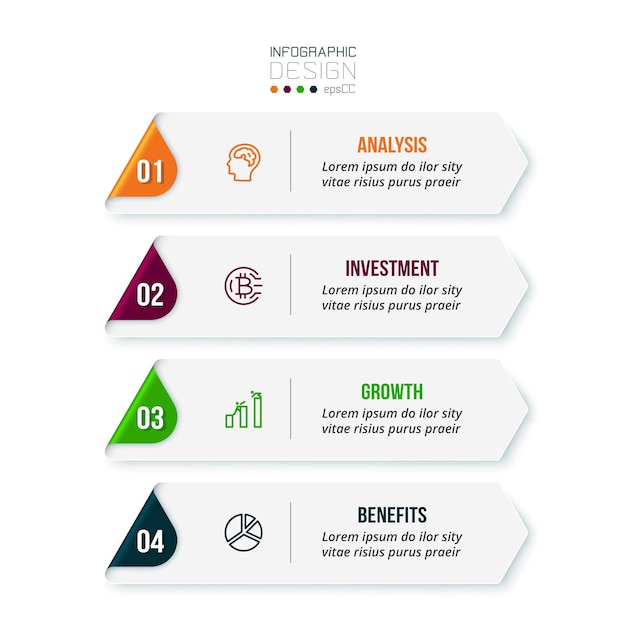 단계 또는 옵션 디자인이 포함된 비즈니스 infographic 템플릿입니다.