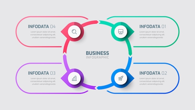 Modello di infografica aziendale con etichetta circolare thin line 4 opzioni può essere utilizzato per la presentazione