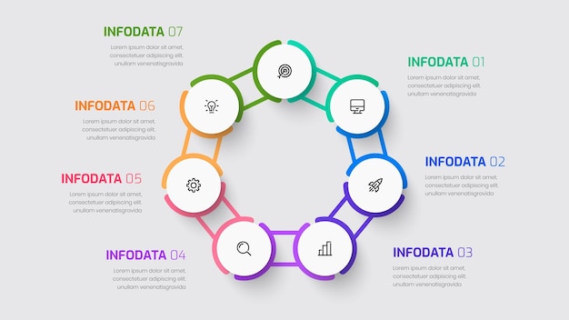 Business infographic template with Thin Line circle label 7 options and icon for presentation