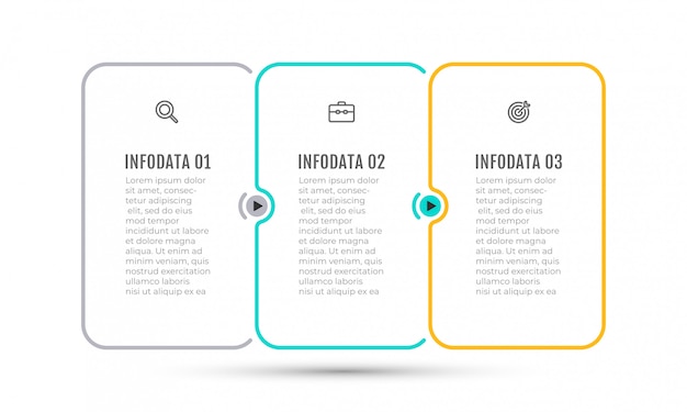 마케팅 아이콘 및 3 가지 옵션, 단계, 레이블이있는 비즈니스 인포 그래픽 얇은 라인 디자인.