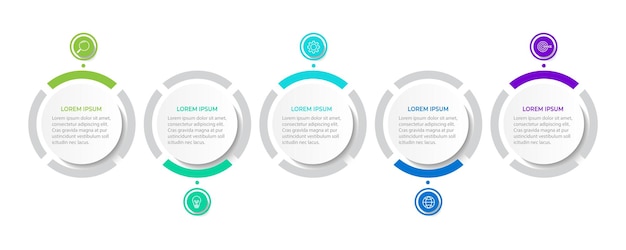 Vector business infographic thin line process with circle template design with icons and 5 options or steps