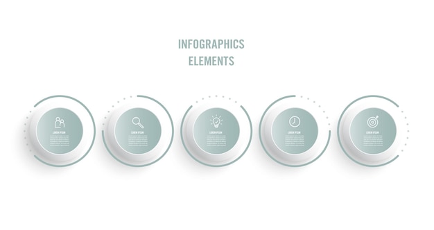 Processo di linea sottile di infografica aziendale con design del modello di cerchi con icone e opzioni o passaggi.