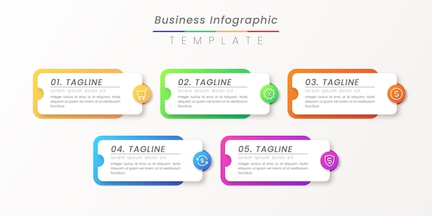 Processo di sottile linea infografica aziendale con design di modelli quadrati e cerchi con icone e colori attraenti