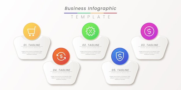 Business infographic thin line process with square and circle template design with icons and attractive color