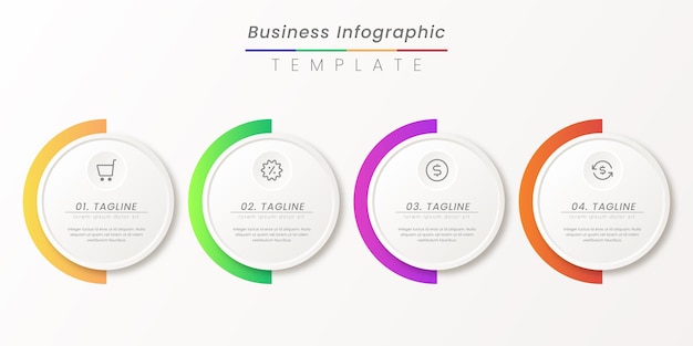 Processo di sottile linea infografica aziendale con design di modelli quadrati e cerchi con icone e colori attraenti