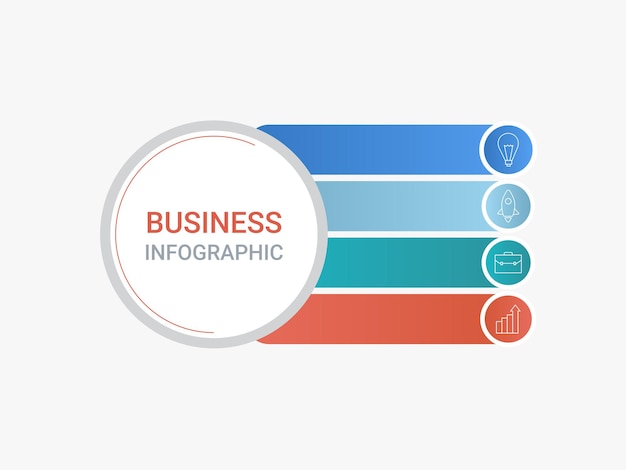 白い背景の上のカラフルな4つのオプションアイコンとビジネスインフォグラフィックタイムラインテンプレートデザイン。