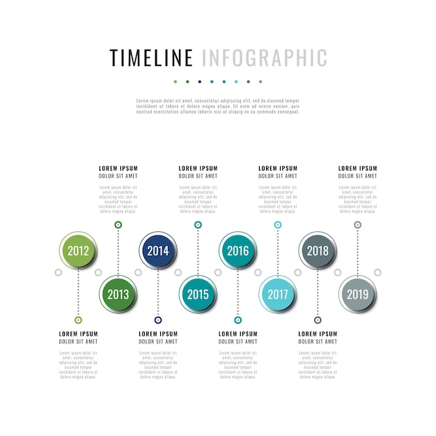흰색 배경에 둥근 현실적인 요소가 있는 비즈니스 Infographic 타임라인 템플릿