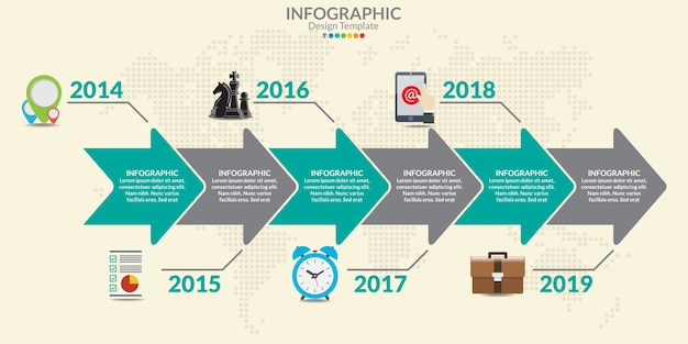 Vector business infographic timeline with options.