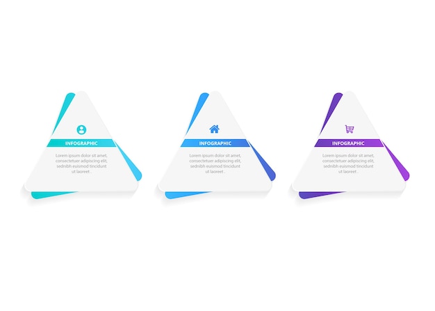 Vettore modello di presentazione del design del triangolo infografico aziendale con 3 opzioni