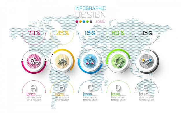 Infografica di affari con 5 passaggi.