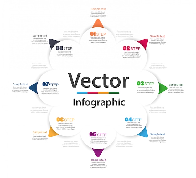 Бизнес инфографики с восемью круглыми бумажными белыми элементами со стрелками или указателями