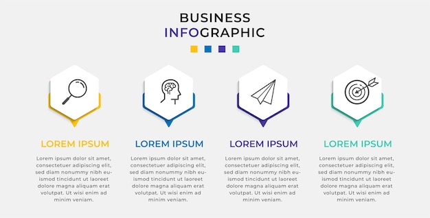 Infografica aziendale con opzioni o passaggi.