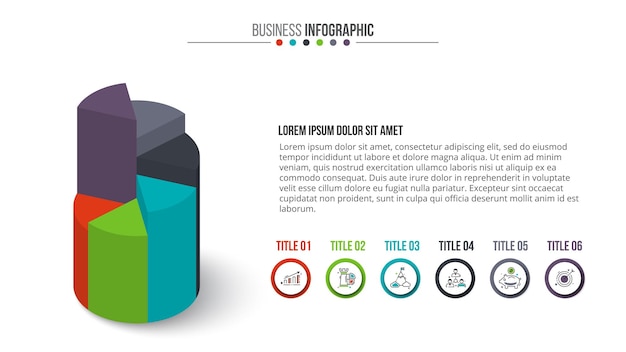 business infographics circle graph diagram 6 options or web design stroke icons