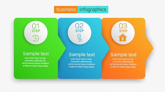 Business infographics design concept with 3 steps or options