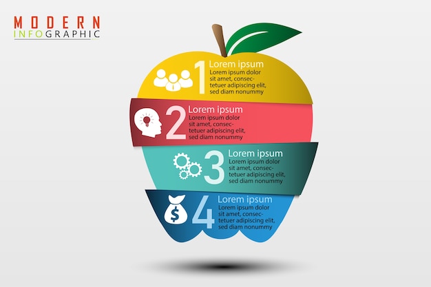 リンゴの4つの部分で設計されたビジネスinfographics。