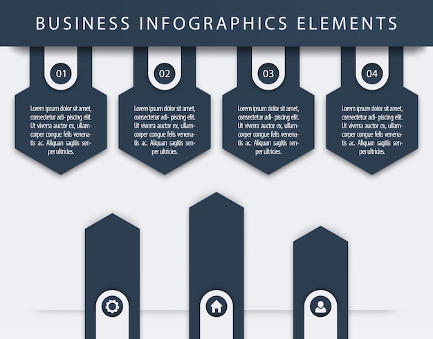 ビジネスインフォグラフィック要素、1、2、3、4、手順、タイムライン、成長矢印、イラスト
