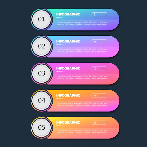 Modello di cinque punti di infographics di affari.