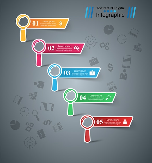 Infografica aziendale icona della lente di ingrandimento