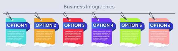 Vettore design del cartellino del prezzo di infografica aziendale con modello di concetto di carta del diagramma di processo a 6 fasi di opzioni