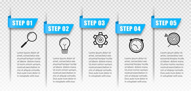 Vettore infografica aziendale grafico di processo concetto creativo per report con opzioni a 5 passaggi