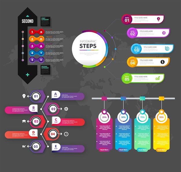 Business infographics template elegant contrast chart elements