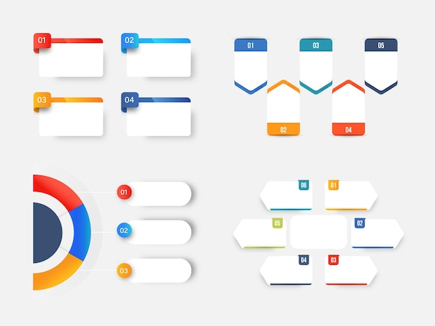 Vector business infographics template layout with various type options.