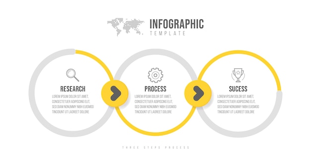 Business infographics template. timeline with 3 arrow steps, three number options. vector element