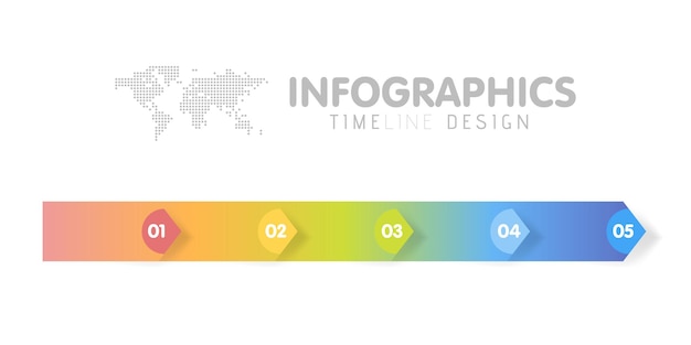 Modello di infografica aziendale. timeline con 5 passaggi freccia, cinque opzioni numeriche. elemento di vettore.