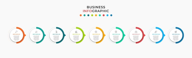 Modello di infografica aziendale timeline con opzioni di 9 passaggi e icone di marketing