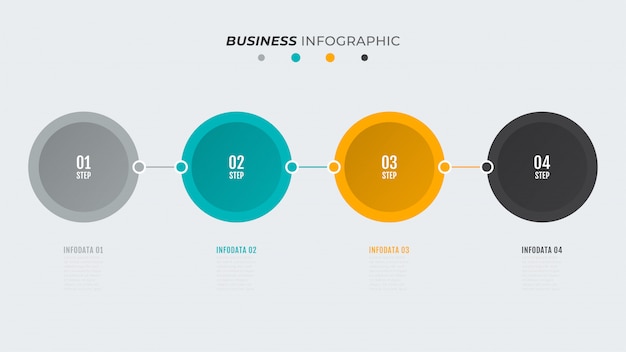 Modello di affari infografica. cronologia con quattro passaggi, opzioni numeriche.