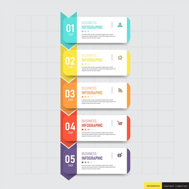 Modello di infografica aziendale con 5 passaggi