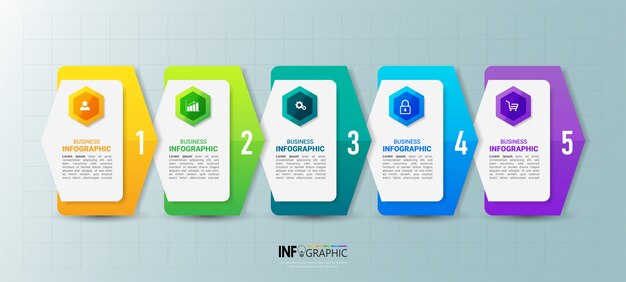 Modello di infographics di affari con cinque passaggi