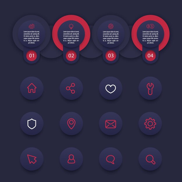 Business infographics template with line icons set