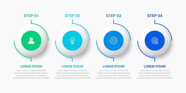 Business infographics templatetimeline con 4 fasi cerchi opzioni e icone di marketing elementi infografici lineari vettoriali