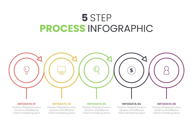 Vector business infographics timeline with 6 steps circles rings vector linear infographic element